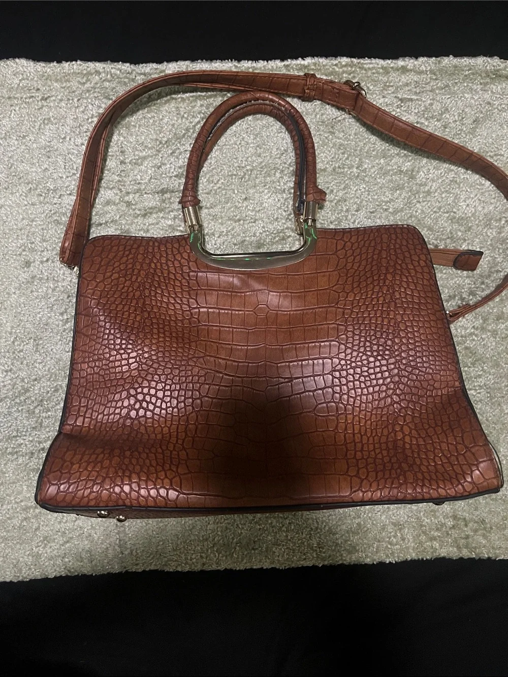 Classic Croc-Embossed Brown Satchel Bag - Versatile Shoulder & Top-Handle